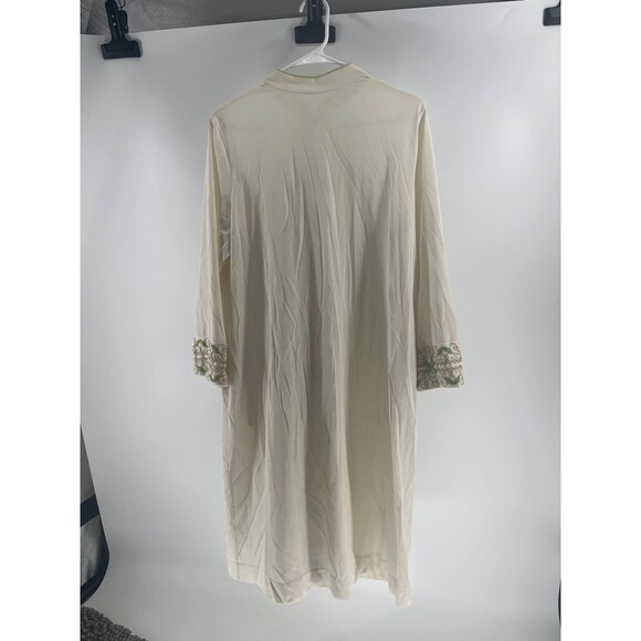 Womens Embroidered Kaftan Gown Lounger Robe Dress Green White - Picture 3 of 4